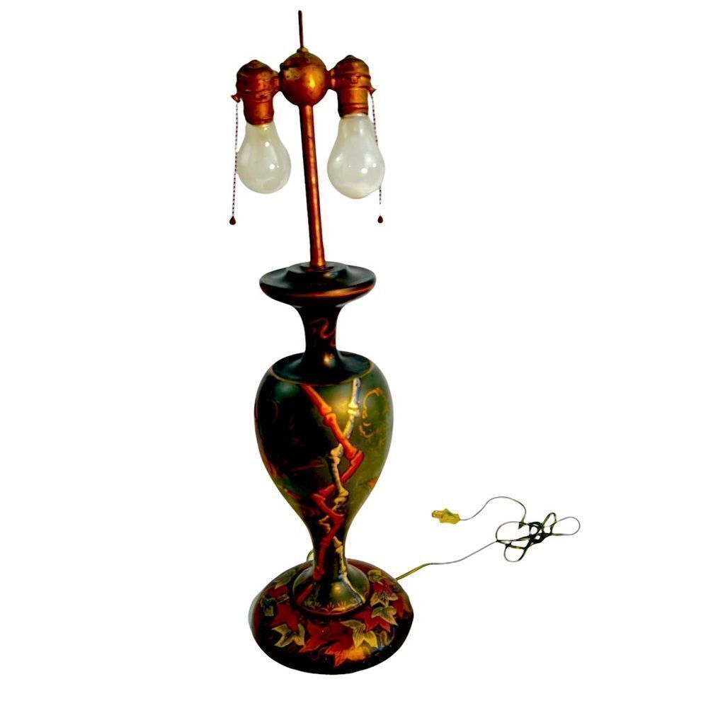 Vintage Handmade Lamp Hand Carved Birds Cranes Asian Theme 28” Without Shade - Picture 3 of 14